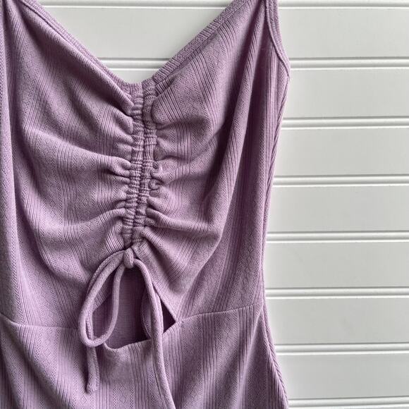 Le Lis S Lavender Purple Tie Up Ruched Keyhole Cutout Camisole Bodysuit - Picture 3 of 7